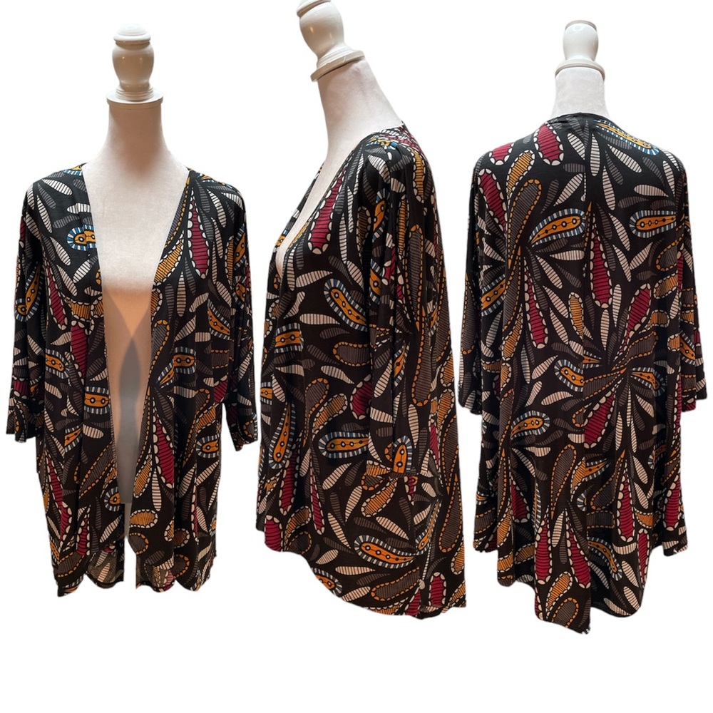 LuLaRoe Black Multi-Color Paisley Print Open Front Short Sleeve Cardigan Size S - Picture 1 of 12